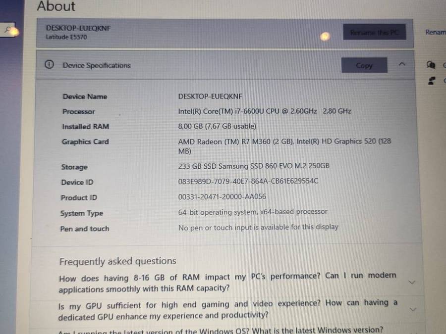 Dell Latitude 5570 Intel Core i7 CPU 8GB DDR4 RAM 256GB M.2 SSD Radeon 2GB R7 M360 Graphics Win 10