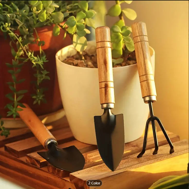 3-Piece Garden Tool Set - Aluminum Alloy Hand Tools with Handles, Rake, Trowel,Transplanter
