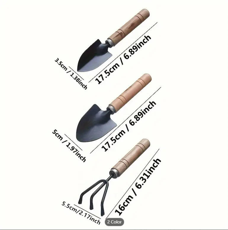 3-Piece Garden Tool Set - Aluminum Alloy Hand Tools with Handles, Rake, Trowel,Transplanter
