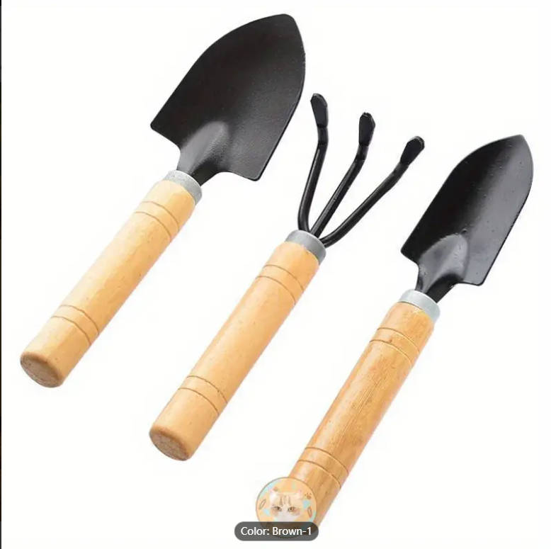 3-Piece Garden Tool Set - Aluminum Alloy Hand Tools with Handles, Rake, Trowel,Transplanter