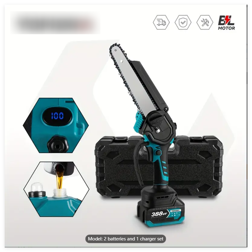 Electric Portable Handheld Chainsaw With Two 25V Lithium Battery 7500 Mah   For Courtyard