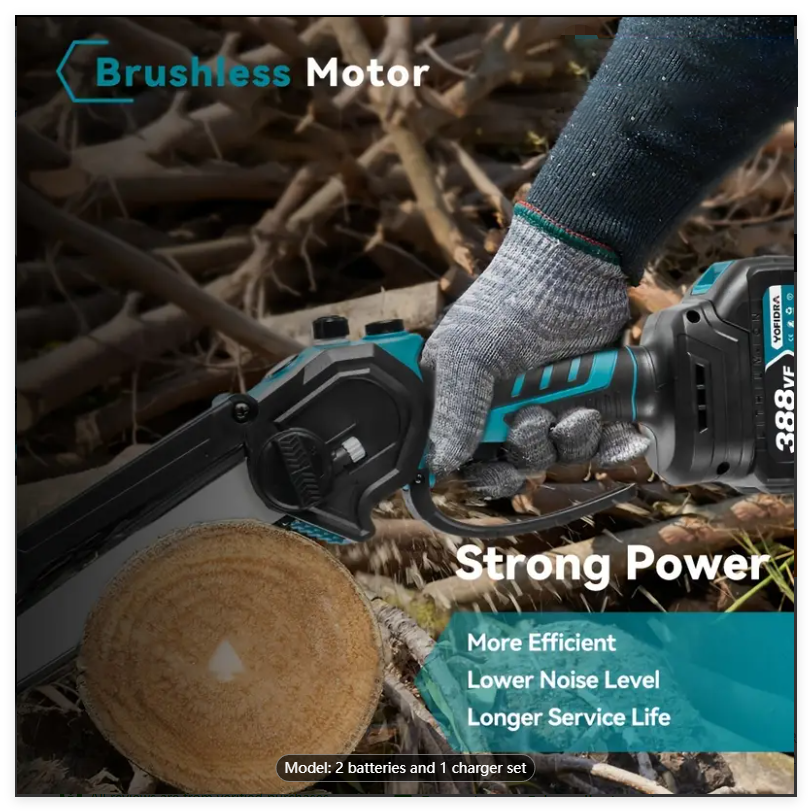 Electric Portable Handheld Chainsaw With Two 25V Lithium Battery 7500 Mah   For Courtyard