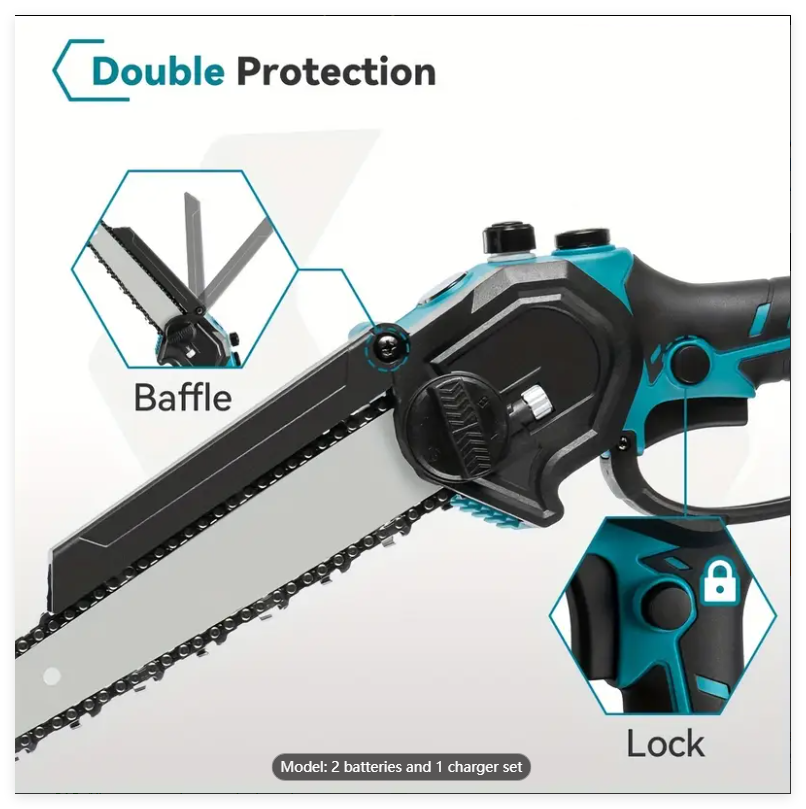 Electric Portable Handheld Chainsaw With Two 25V Lithium Battery 7500 Mah   For Courtyard