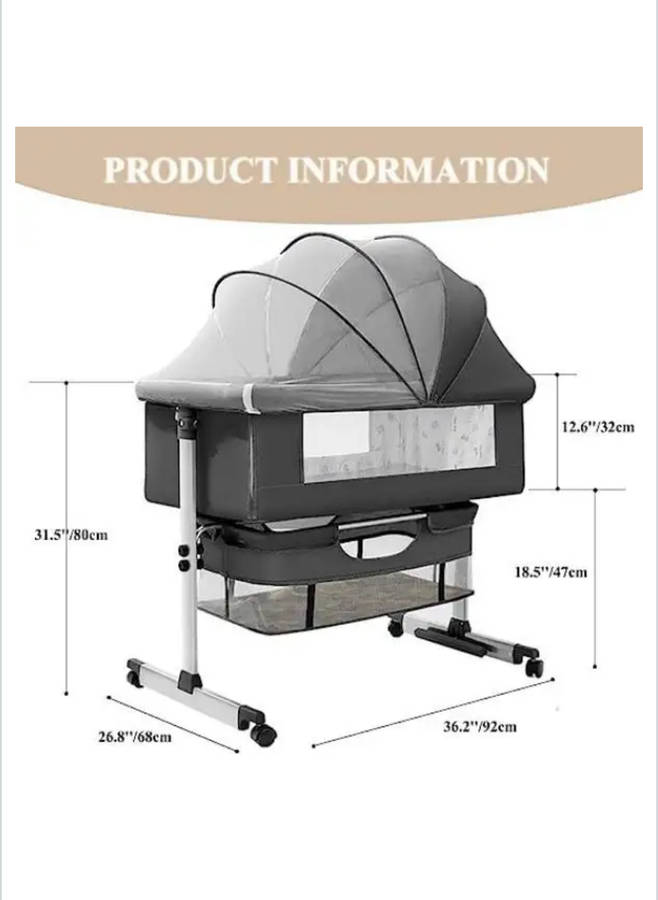 3 In 1 Bedside Baby Bassinet Sleeper Crib With Bed Nets-BLACK