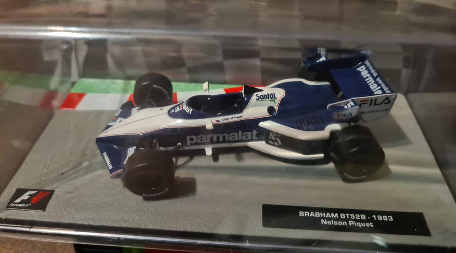 1:43 Scale model of the 1983 Brabham BT52B F1 car, driven by Nelson Piquet.