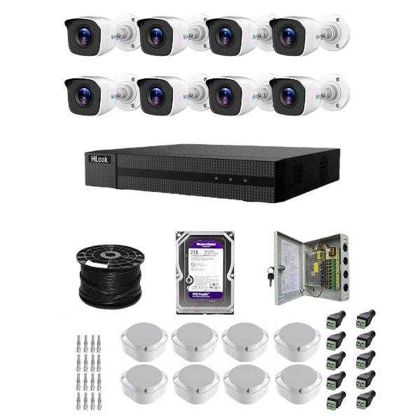 HiLook CCTV Camera Kit with 2TB HDD / 8 Cameras / 8 Junction Boxes / 100M Cable / Connectors / PSU