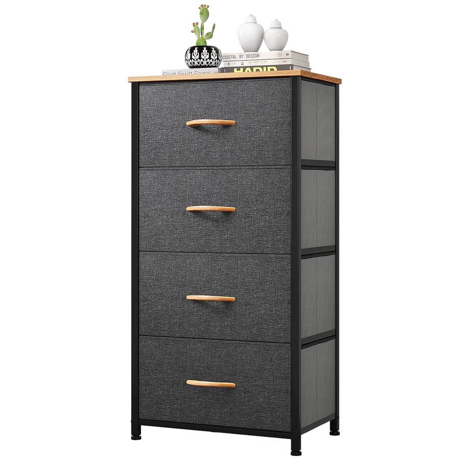 4-Drawer Fabric Storage Dresser  Sturdy Steel Frame, Wooden Top, Perfect for Bedroom & Closet Organ