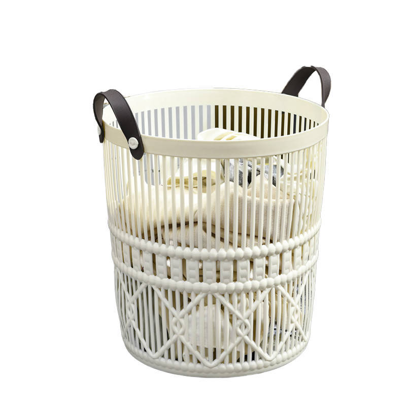 Stylish Woven Plastic Laundry Basket  Multi-Purpose Storage with Handles for Home