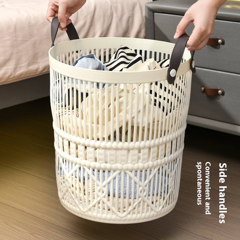 Stylish Woven Plastic Laundry Basket  Multi-Purpose Storage with Handles for Home