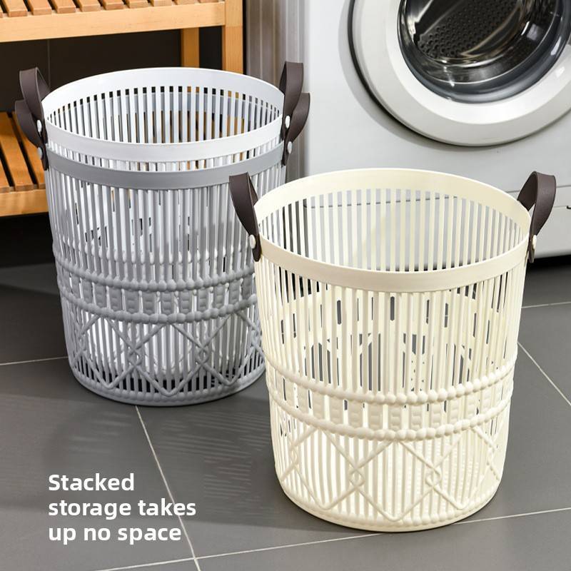 Stylish Woven Plastic Laundry Basket  Multi-Purpose Storage with Handles for Home