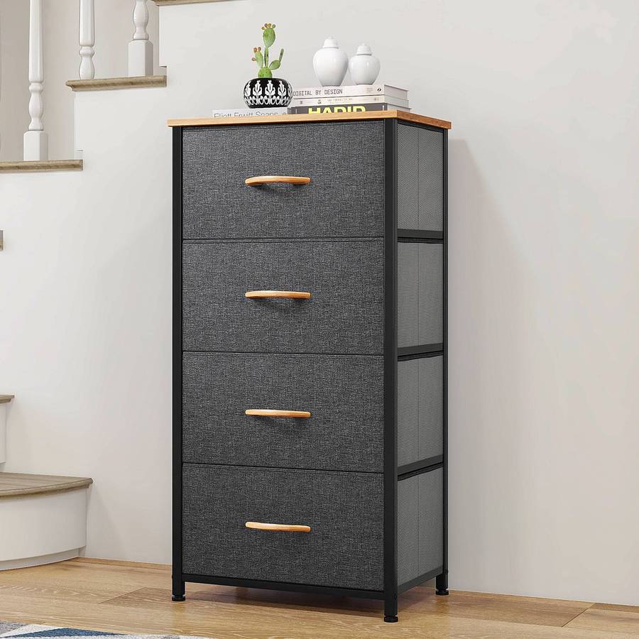 4-Drawer Fabric Storage Dresser  Sturdy Steel Frame, Wooden Top, Perfect for Bedroom & Closet Organ