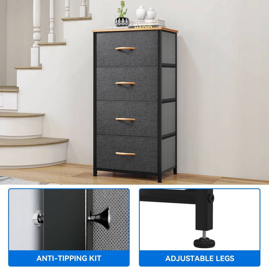4-Drawer Fabric Storage Dresser  Sturdy Steel Frame, Wooden Top, Perfect for Bedroom & Closet Organ