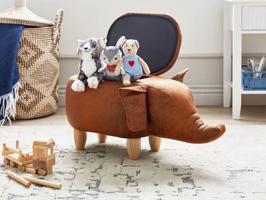 Leather Storage Animal Stool Brown ELEPHANT