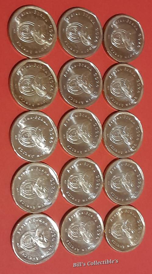15 South African AU 2024 20 Cent Coins .