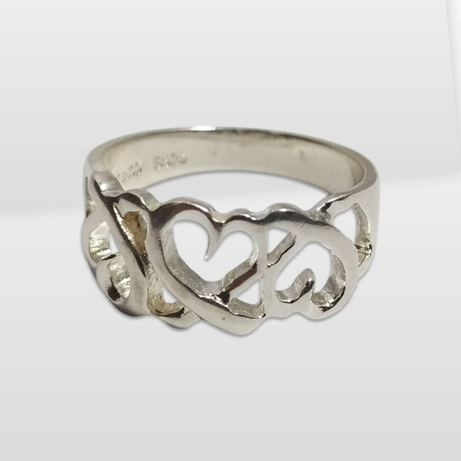Tiffany & Co 925 Sterling Silver Paloma Picasso Triple Loving Heart Ring
