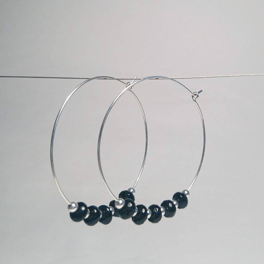 Onyx & sterling silver hoop earrings