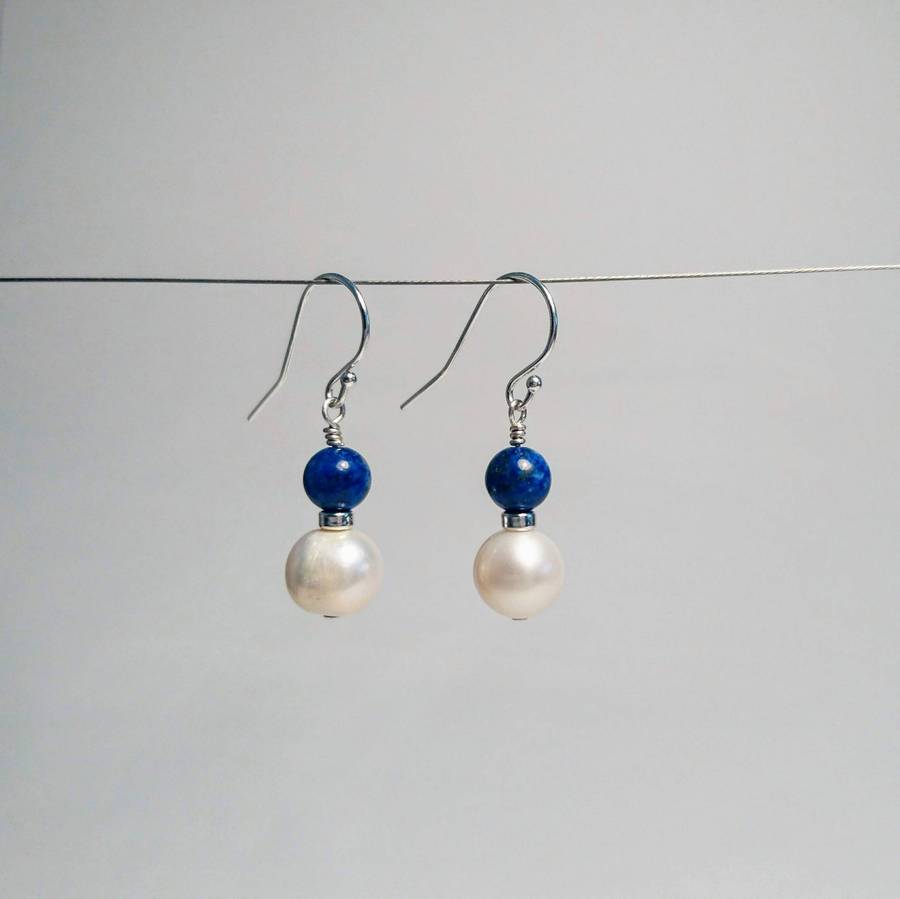 Pearl & lapis lazuli earrings