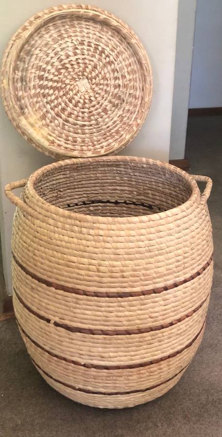 Hand woven laundry basket