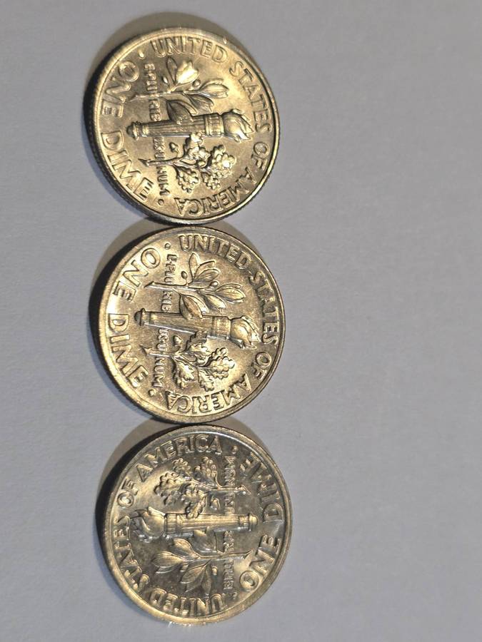 3 x 1 Dime President Roosevelt USA AU coins