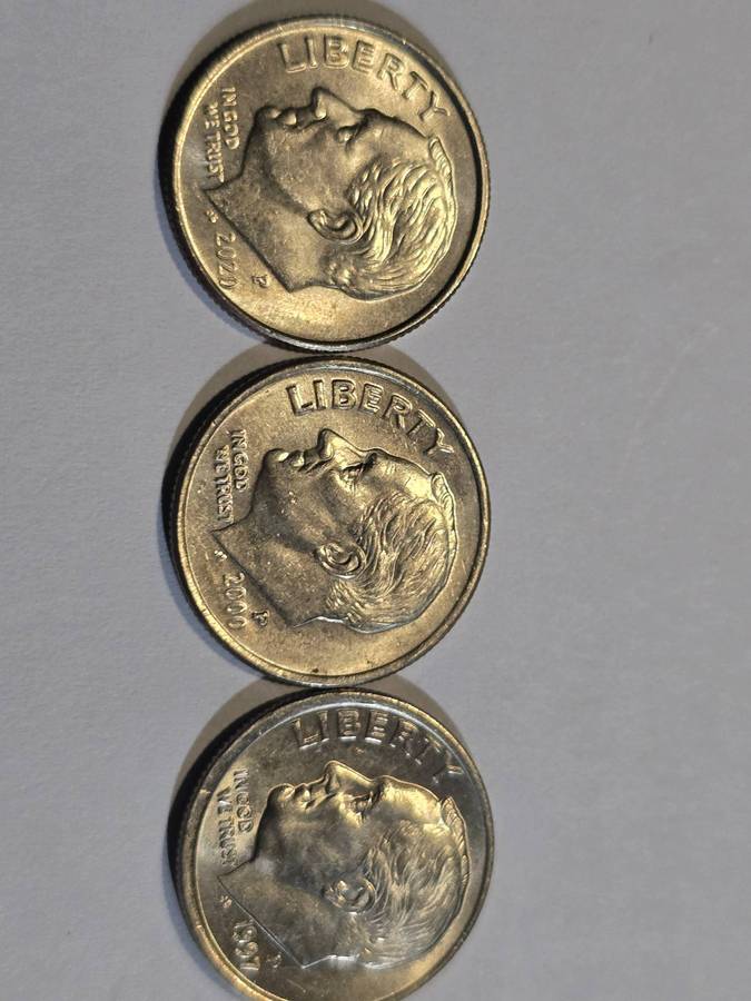 3 x 1 Dime President Roosevelt USA AU coins