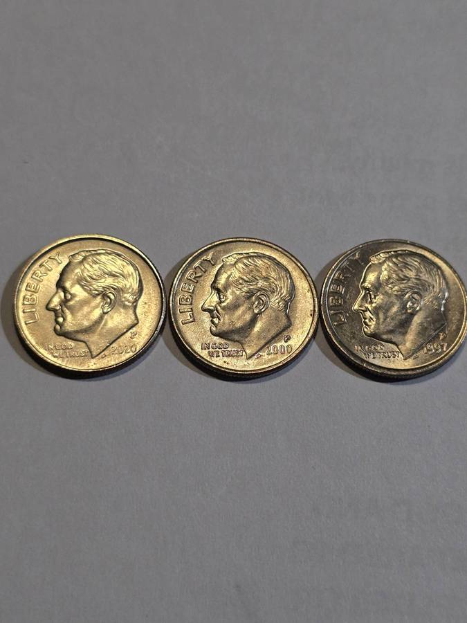 3 x 1 Dime President Roosevelt USA AU coins