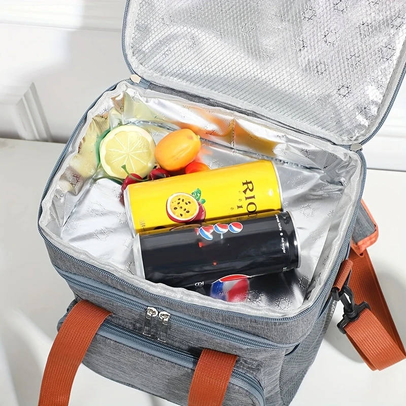 Insulated Lunch Bag for Picnics Leakproof, Thick Thermal Cooler Bag Has Adjustable Shoulder Strap