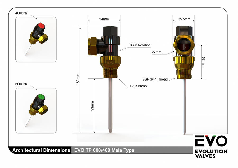 Evolution Valves 400kpa Temperature Relief Valve Male