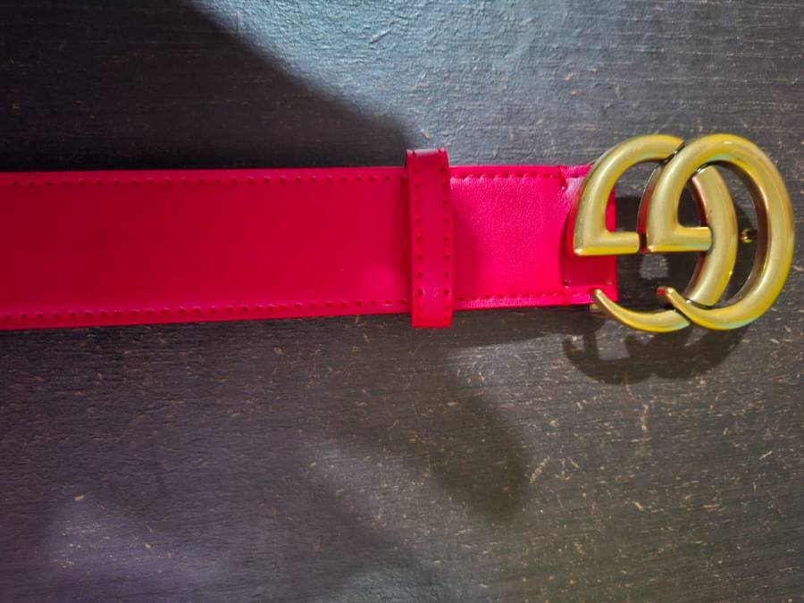 Gucci GG Marmont Wide Belt Leather Gold Double G Buckle Red 110 cm Width 3.5cm