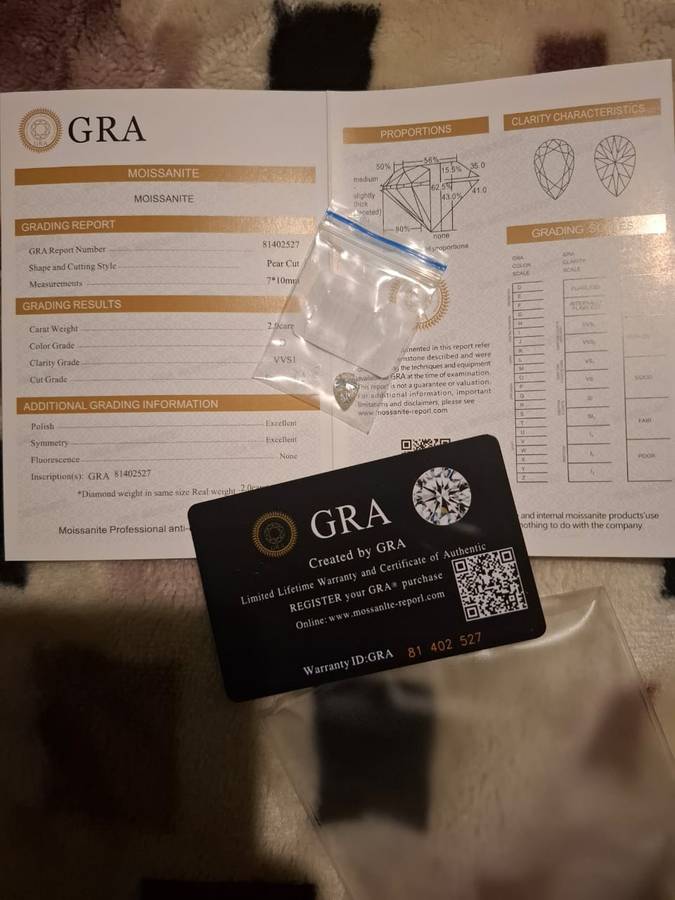 2ct Pear White D Color VVS1 Moissanite