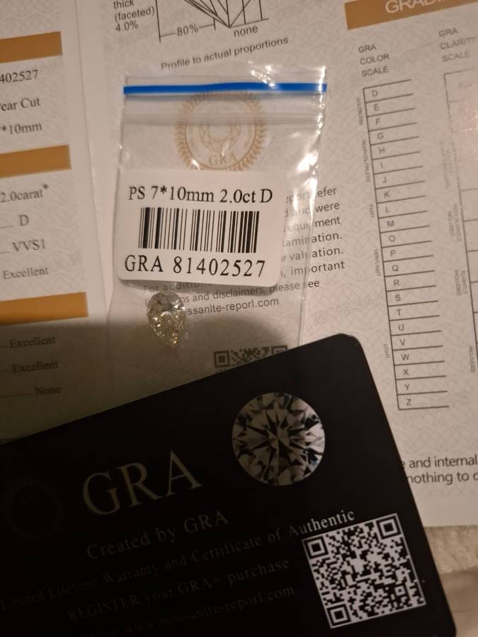 2ct Pear White D Color VVS1 Moissanite