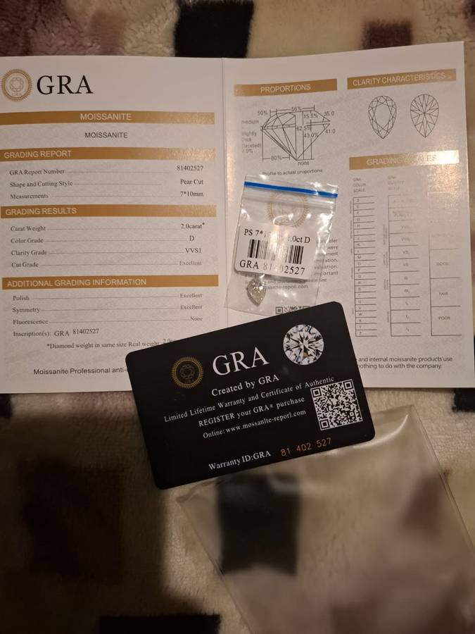 2ct Pear White D Color VVS1 Moissanite