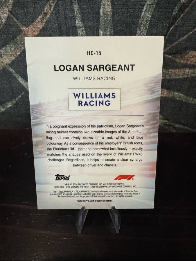 2024 Topps Chrome F1 - Logan Sargeant Helmet Collection