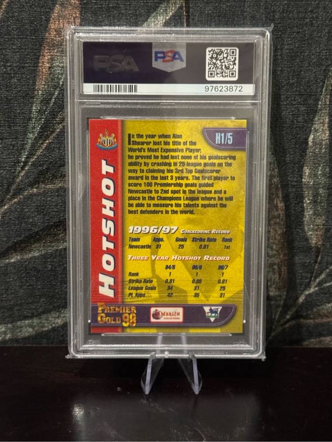 1997-98 Merlin - Alan Shearer Premier League Gold Hotshot PSA 6