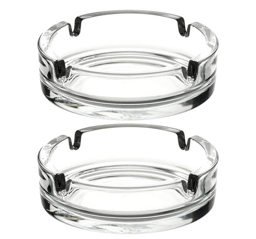 Pack of 2 Glass Ashtrays-Clear - Transparent - 11 cm