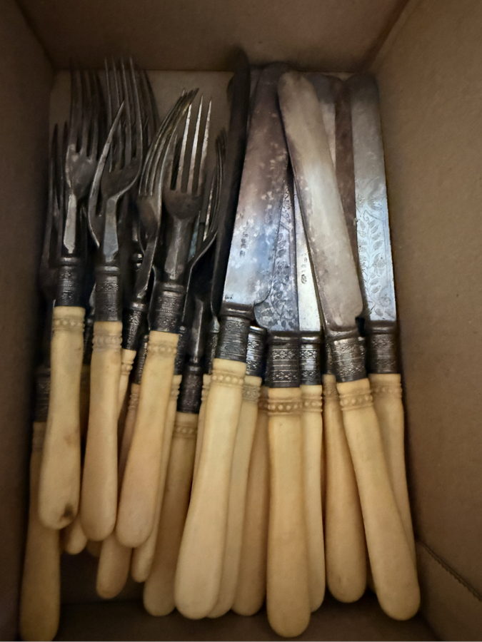 Silver plated bone handle cutlery set