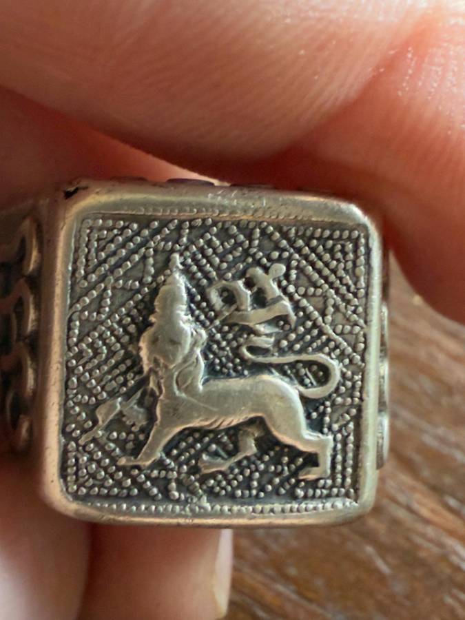 Silver ring - Lion Of Judah Handcrafted, 90 % silver 7 Grams total. 21 mm inside diameter