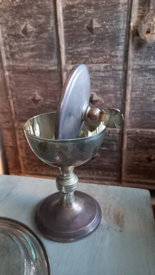 Vintage Ciborium with Cross Finial & 21cm Matching Paten  Complete Liturgical Set