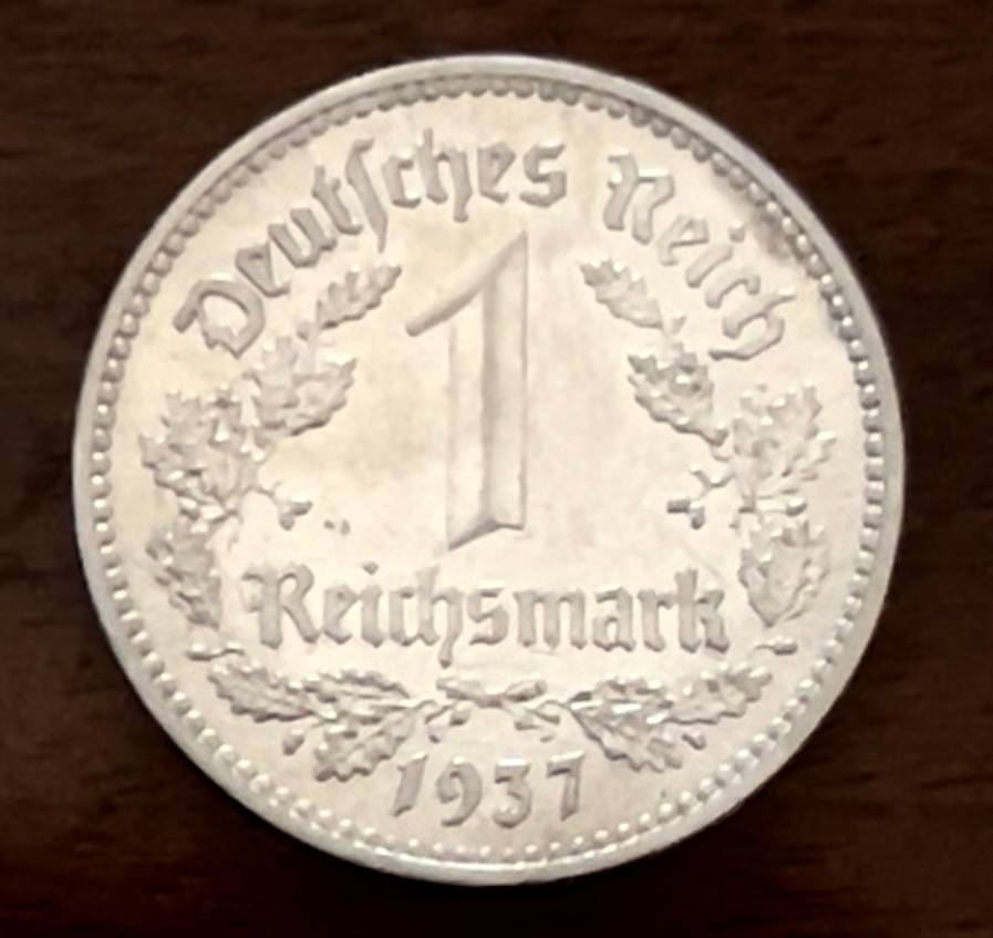 1937 One DEUTCHES REICH Mark FULL DETAIL COIN