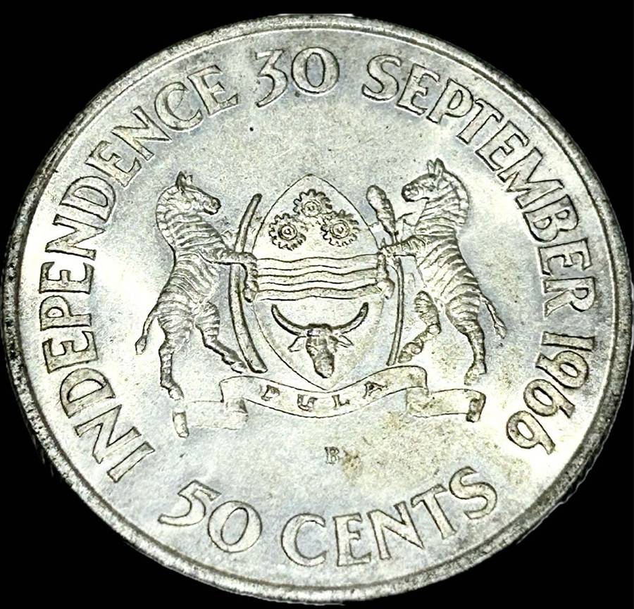 BOTSWANA 50C SILVER 30 SEPTEMBER 1966 INDEPENDENCE COIN - RARE