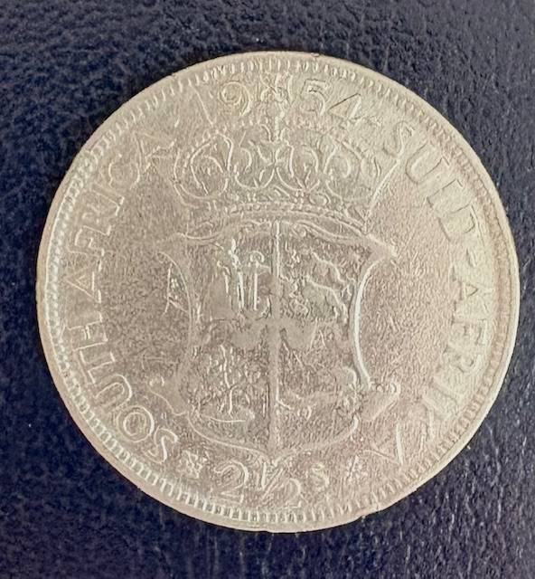SA 1954 Two and a Half Shilling Silver Coin - with detail