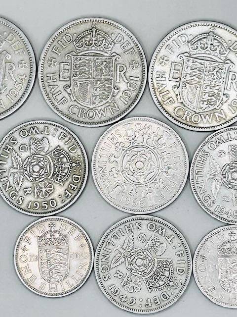 BRITISH COLLECTABLE HALF CROWS, ONE SHILLINGS AND HALF SHILLINGS (9COINS)