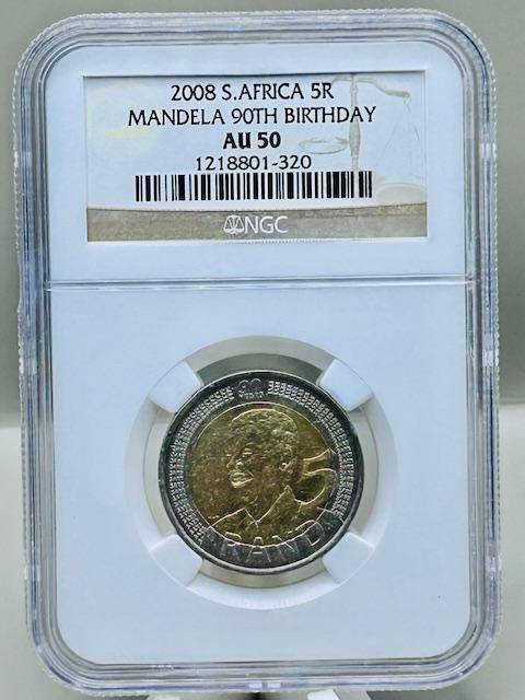 2008 R5 - AU50 NGC graded Mandela 90th Birthday R5 Coin