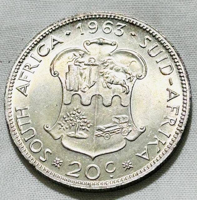 1963 South Africa 20 cent A/U Silver Coin
