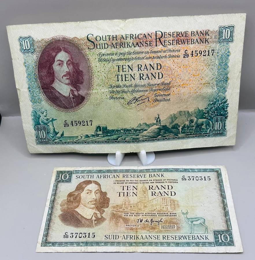 1962 RISSIK AND 1967 DE JONGH TEN RAND BANK NOTES (JUGE ON IMAGE)