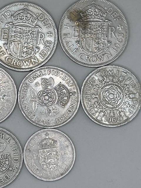 BRITISH COLLECTABLE HALF CROWS, ONE SHILLINGS AND HALF SHILLINGS (9COINS)