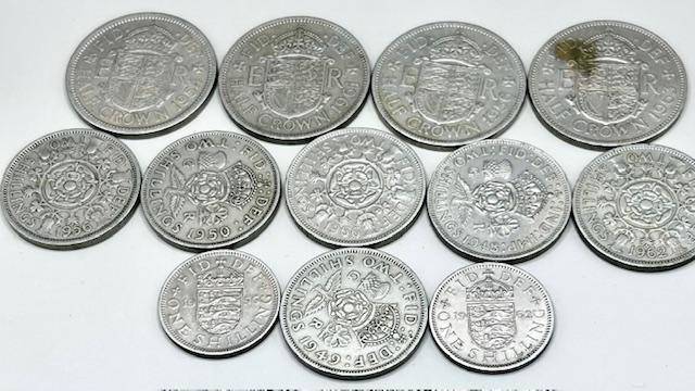 BRITISH COLLECTABLE HALF CROWS, ONE SHILLINGS AND HALF SHILLINGS (9COINS)