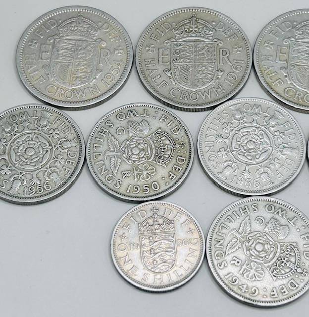 BRITISH COLLECTABLE HALF CROWS, ONE SHILLINGS AND HALF SHILLINGS (9COINS)