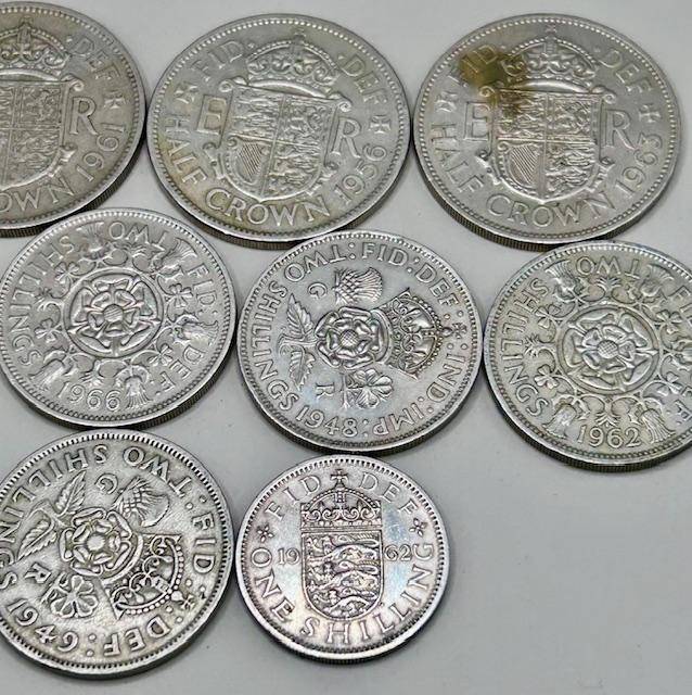 BRITISH COLLECTABLE HALF CROWS, ONE SHILLINGS AND HALF SHILLINGS (9COINS)