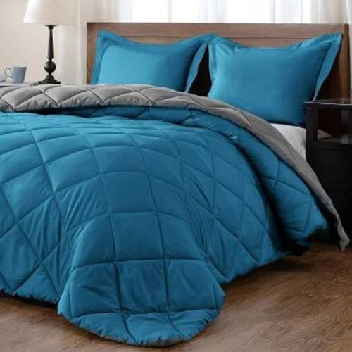 Teal-Grey 5pc Queen 2 King Microfibre Two Tone Comforter Set, 1Comforter,2Std & 2Conti Pill Cases