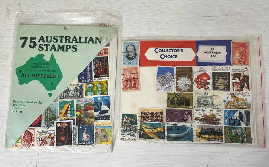 Lot of 2 Stamp Packs  75 Australian Stamps & Collectors Choice 50 Pack